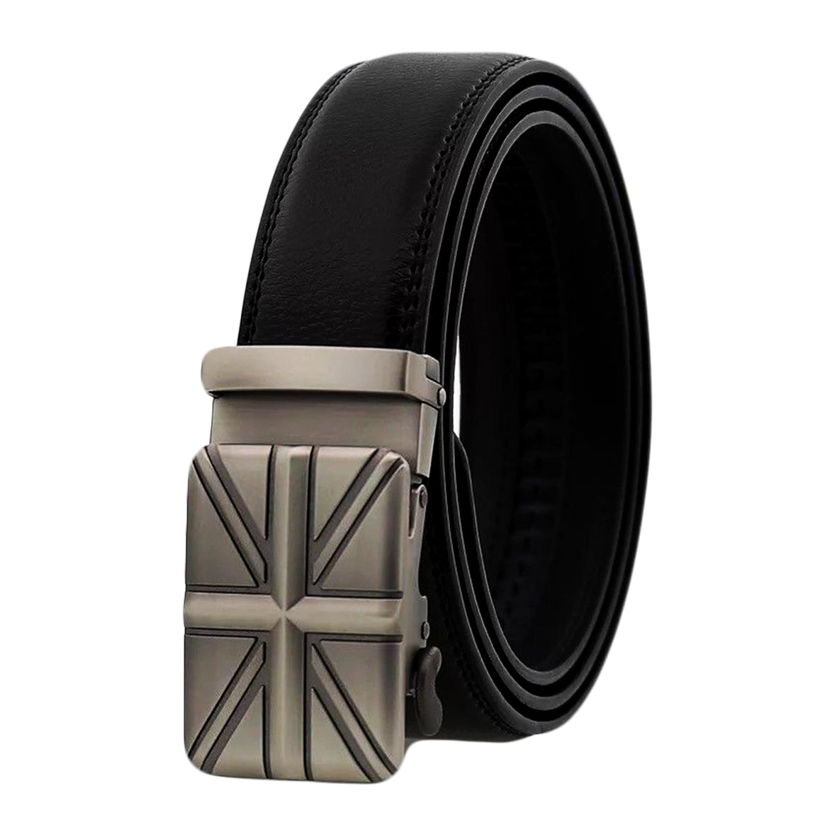 Ceinture à cliquet en cuir pour homme QHA avec boucle automatique et drapeau britannique Union Jack Q53