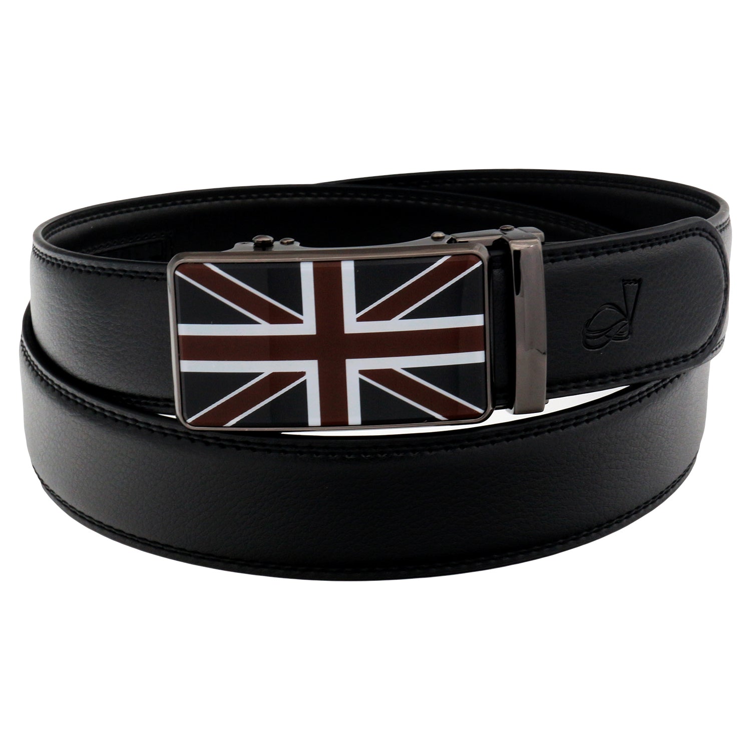 QHA Mens Ratchet Leather Belt Union Jack British Flag Automatic Buckle Q53