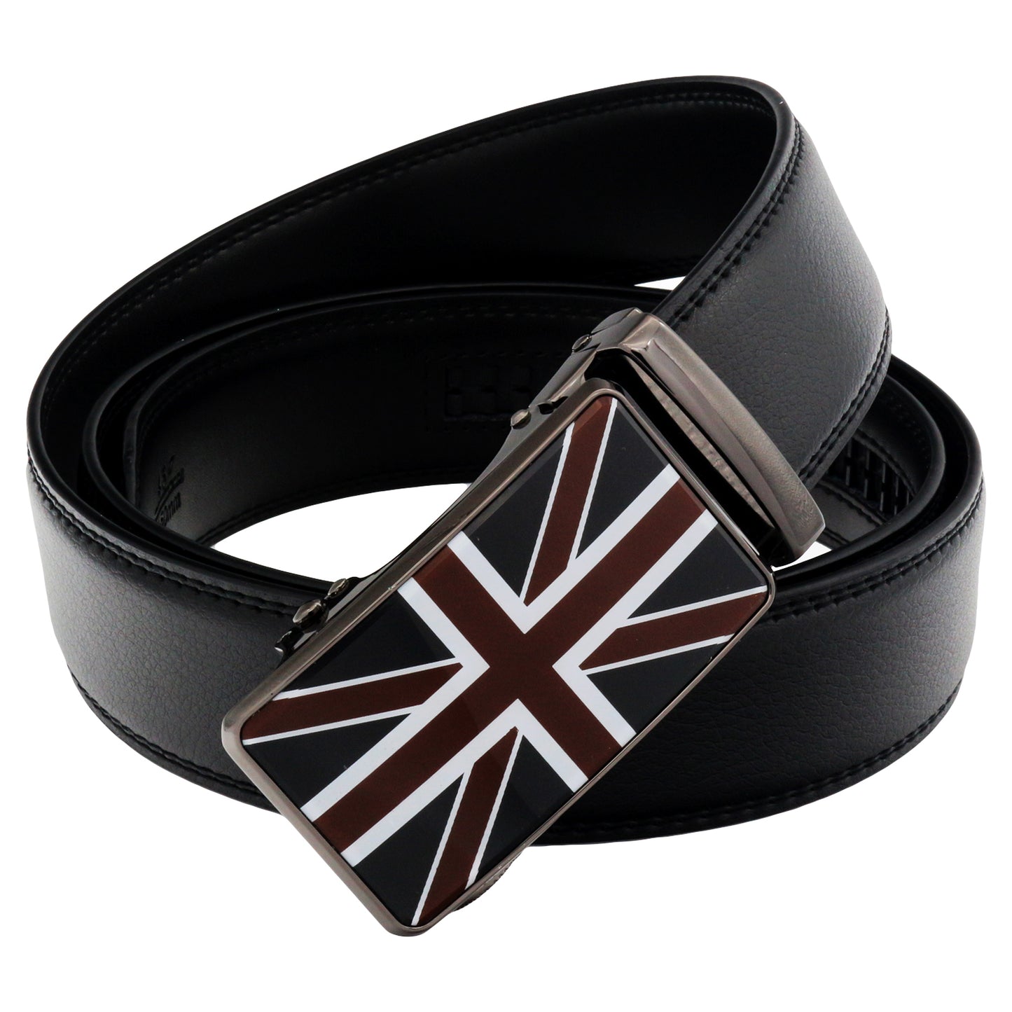 QHA Mens Ratchet Leather Belt Union Jack British Flag Automatic Buckle Q53