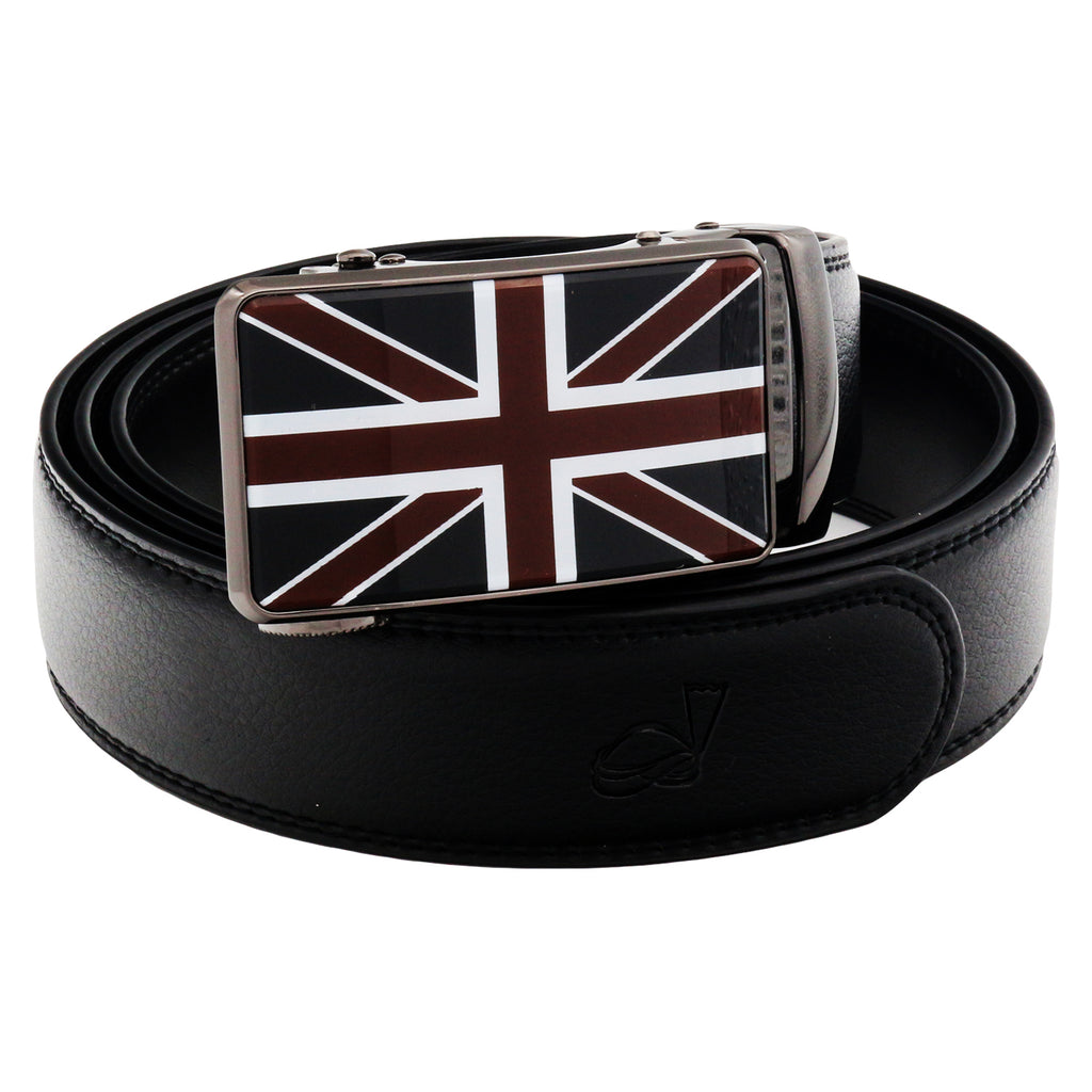 QHA Mens Ratchet Leather Belt Union Jack British Flag Automatic Buckle Q53