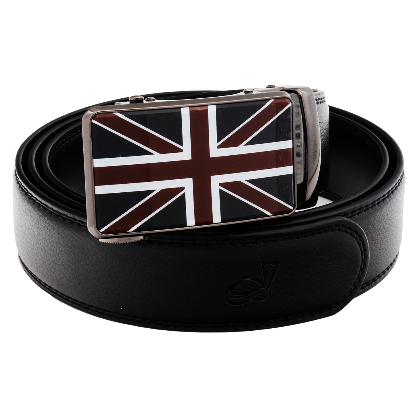 QHA Mens Ratchet Leather Belt Union Jack British Flag Automatic Buckle Q53