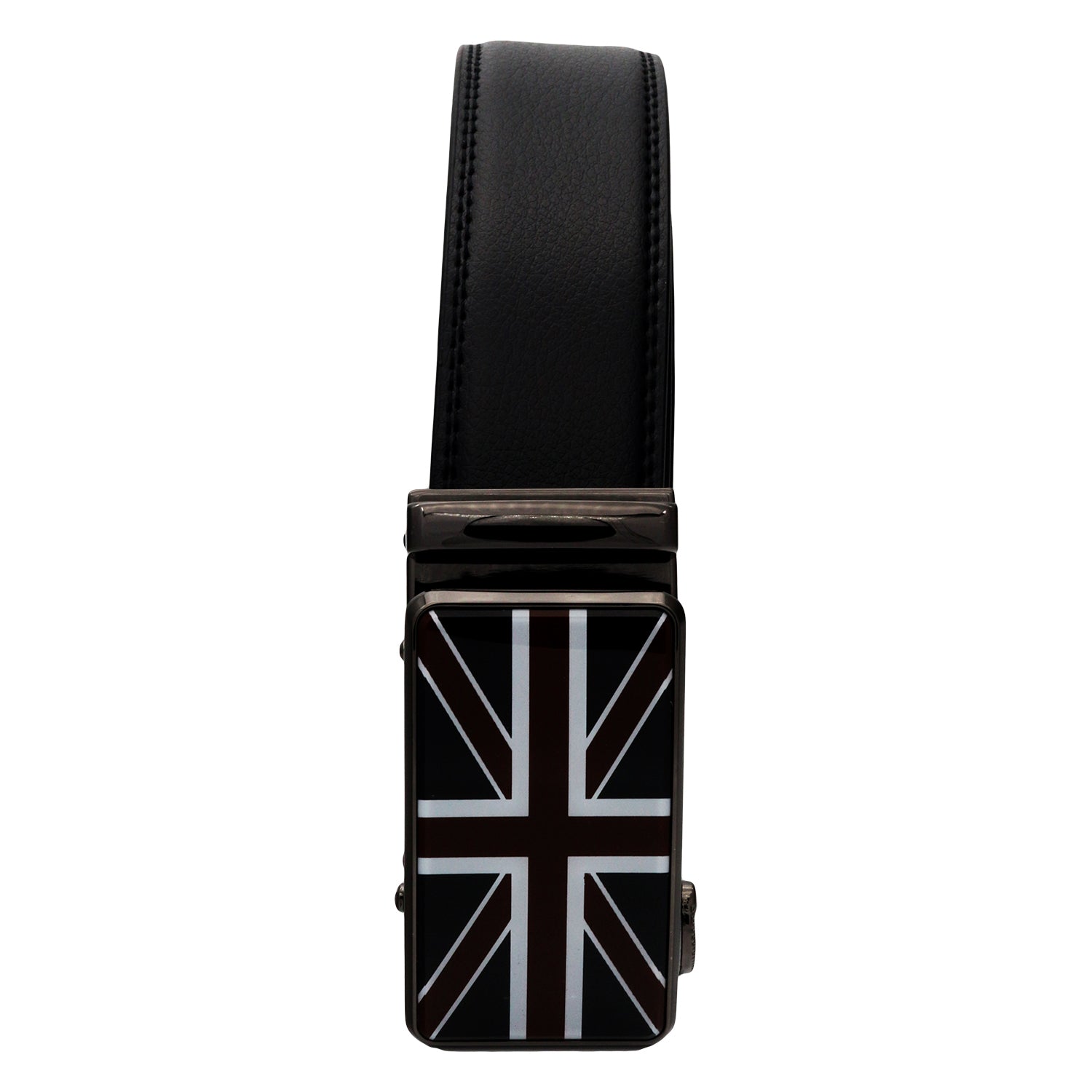 QHA Mens Ratchet Leather Belt Union Jack British Flag Automatic Buckle Q53