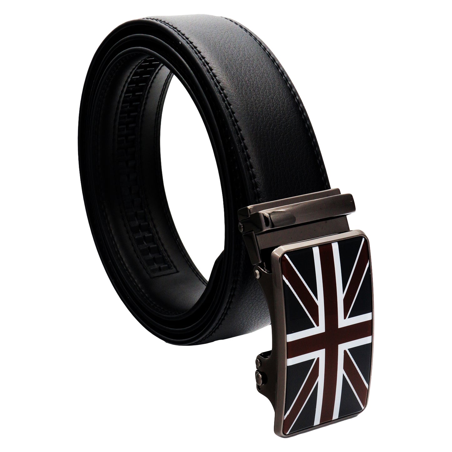 QHA Mens Ratchet Leather Belt Union Jack British Flag Automatic Buckle Q53