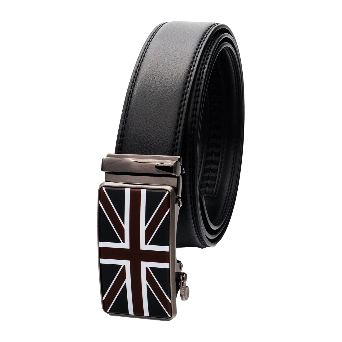 QHA Mens Ratchet Leather Belt Union Jack British Flag Automatic Buckle Q53