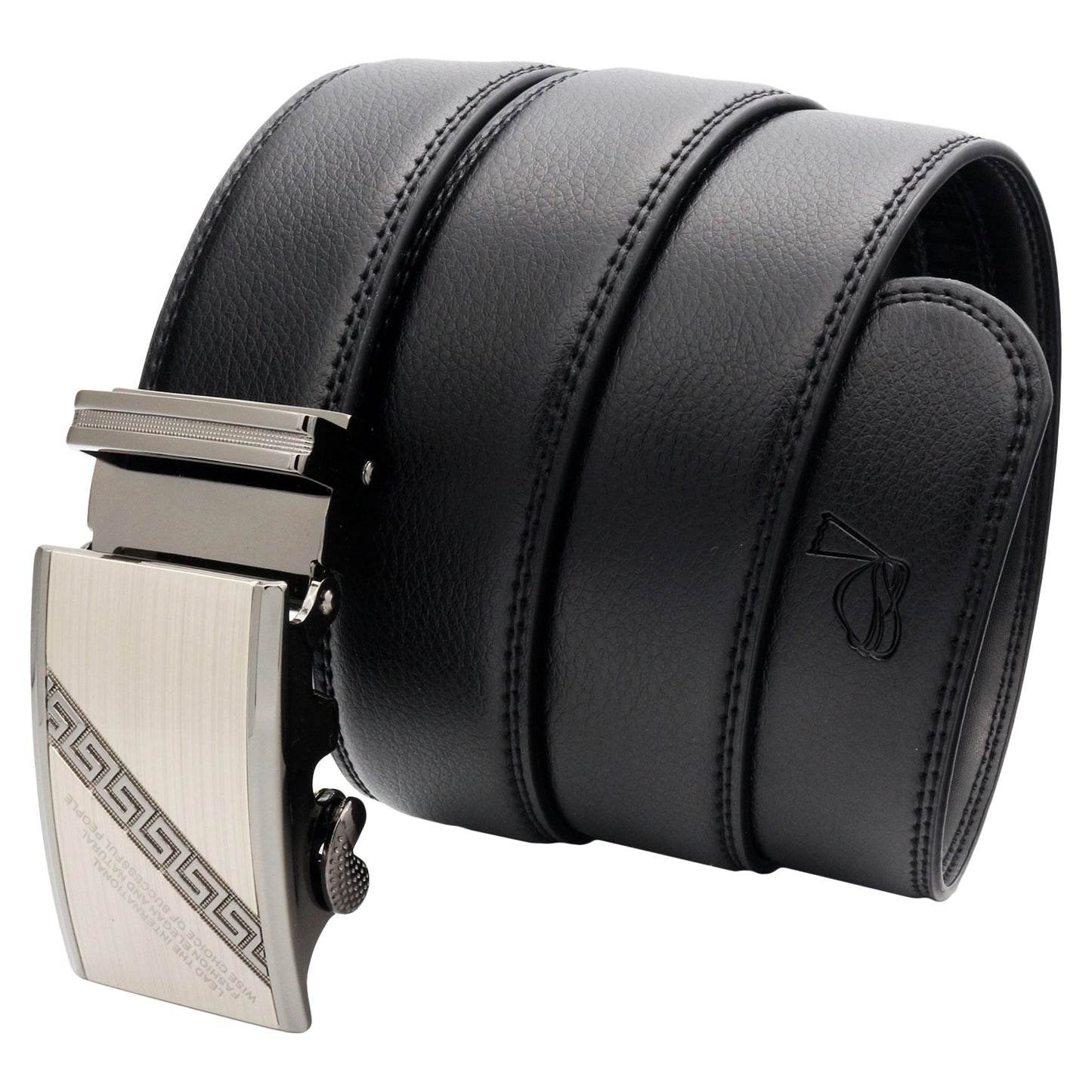 QHA Men's Ratchet Belt Textured Dual-Stripe Buckle 35mm Holeless