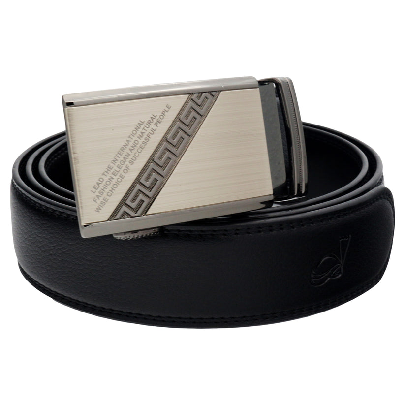 QHA Mens 35mm Ratchet Leather Belt, Textured Dual-Stripe Automatic Buckle Q5080 - QHA UK