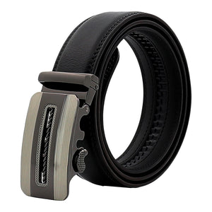 QHA Mens Black Leather Belt Ratchet Automatic Buckle Q5074