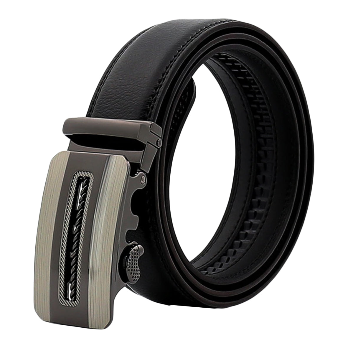QHA Mens Black Ratchet Leather Belt With Automatic Buckle Q5074