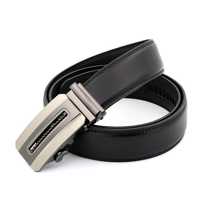QHA Mens Black Ratchet Leather Belt With Automatic Buckle Q5074