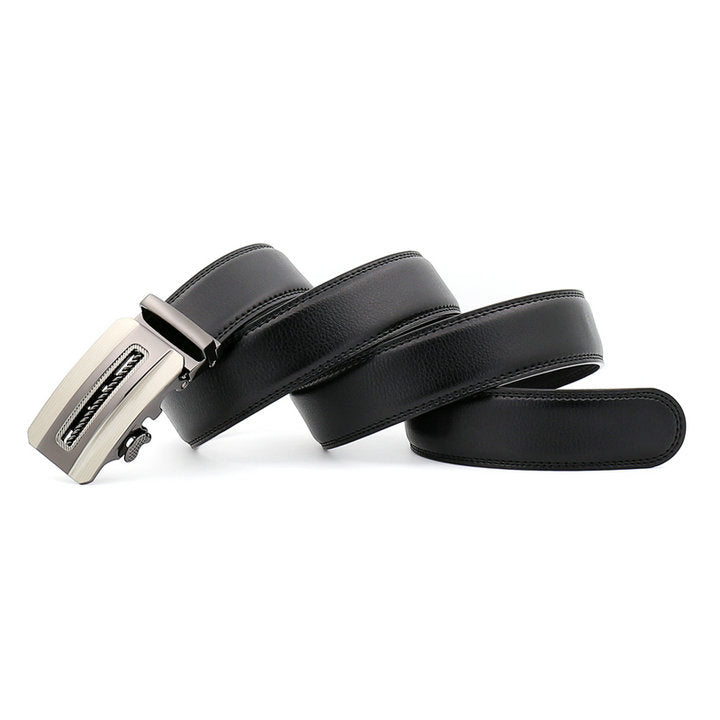 QHA Mens Black Ratchet Leather Belt With Automatic Buckle Q5074