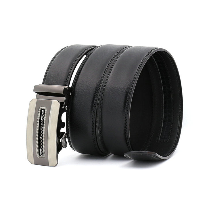QHA Mens Black Ratchet Leather Belt With Automatic Buckle Q5074
