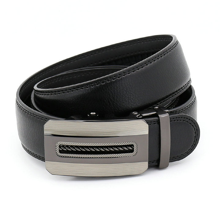 QHA Mens Black Ratchet Leather Belt With Automatic Buckle Q5074