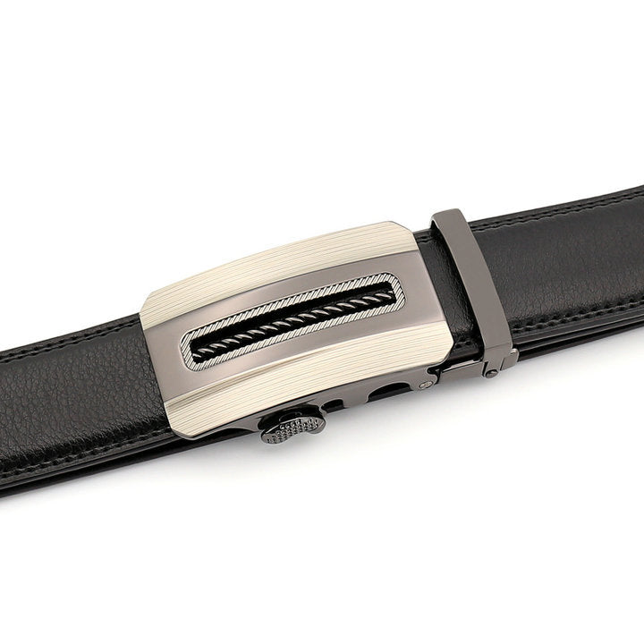 QHA Mens Black Ratchet Leather Belt With Automatic Buckle Q5074