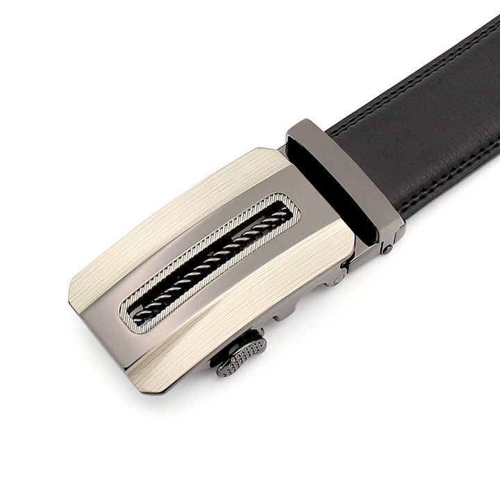 QHA Mens Black Ratchet Leather Belt With Automatic Buckle Q5074