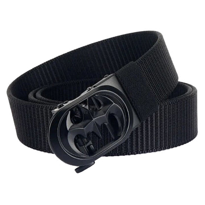 QHA Unisex Bat Symbol Canvas Ratchet Belt – Automatic Buckle, 35mm CB01