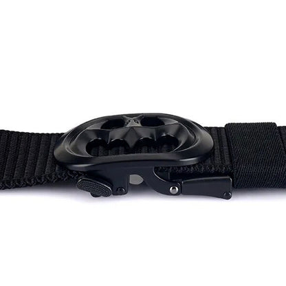 QHA Unisex Bat Symbol Canvas Ratchet Belt – Automatic Buckle, 35mm CB01