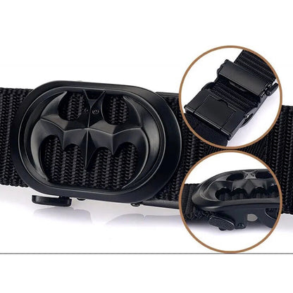 QHA Unisex Bat Symbol Canvas Ratchet Belt – Automatic Buckle, 35mm CB01