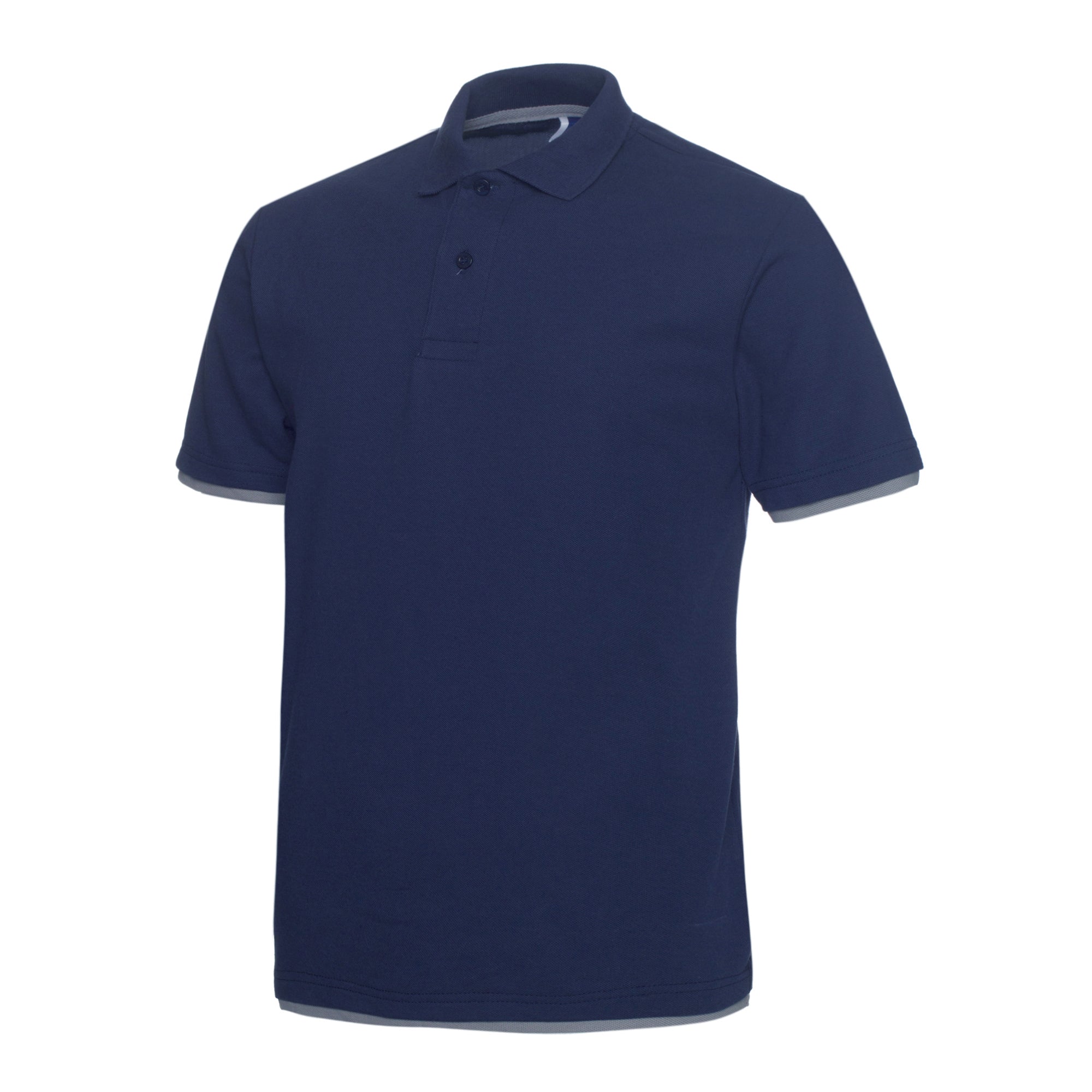Polo QHA à manches courtes en coton piqué pour homme, bleu marine/gris
