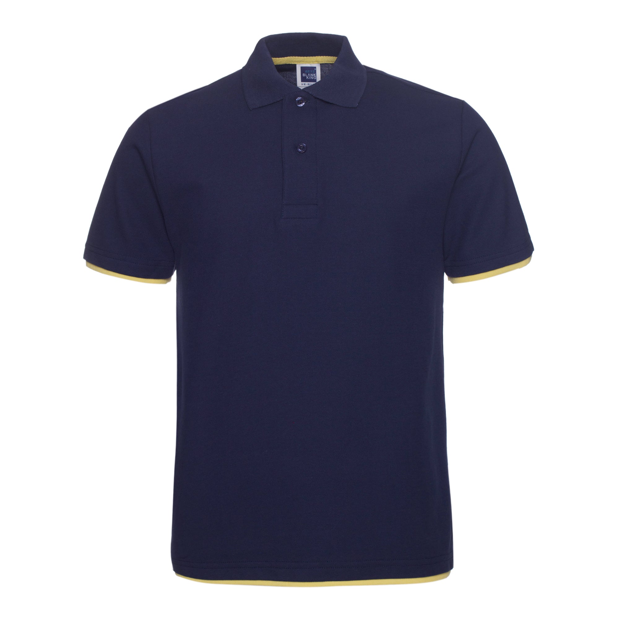 Polo QHA à manches courtes en coton piqué pour homme, bleu marine/jaune