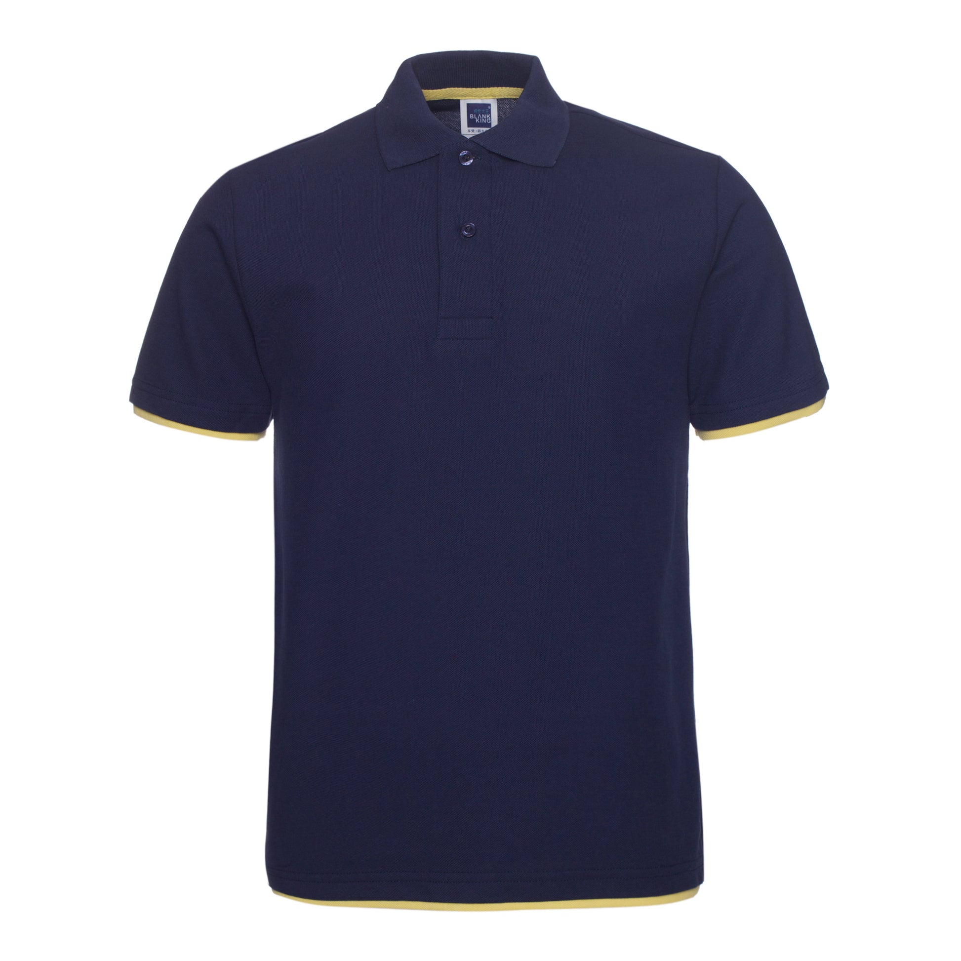 Polo QHA à manches courtes en coton piqué pour homme, bleu marine/jaune