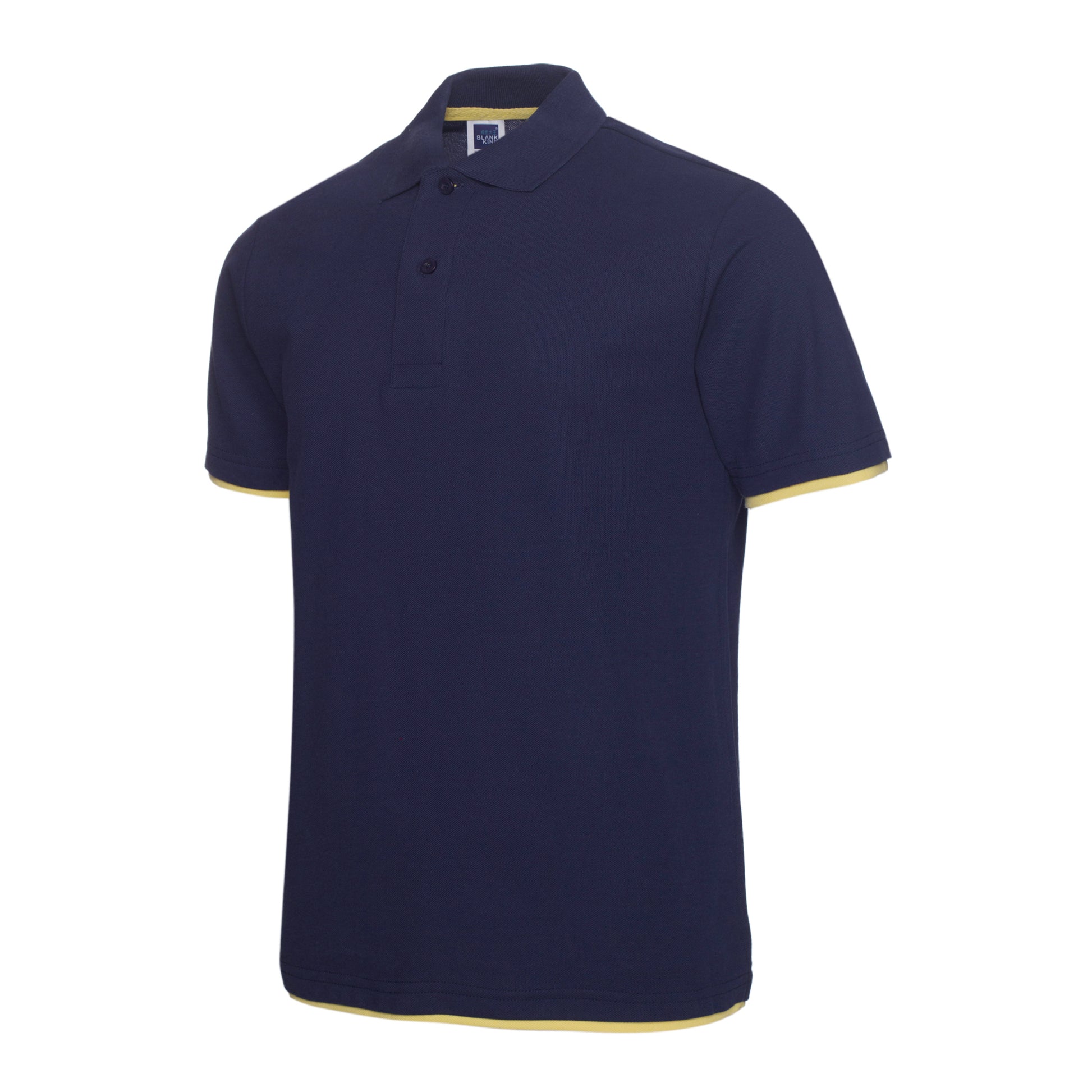 Polo QHA à manches courtes en coton piqué pour homme, bleu marine/jaune