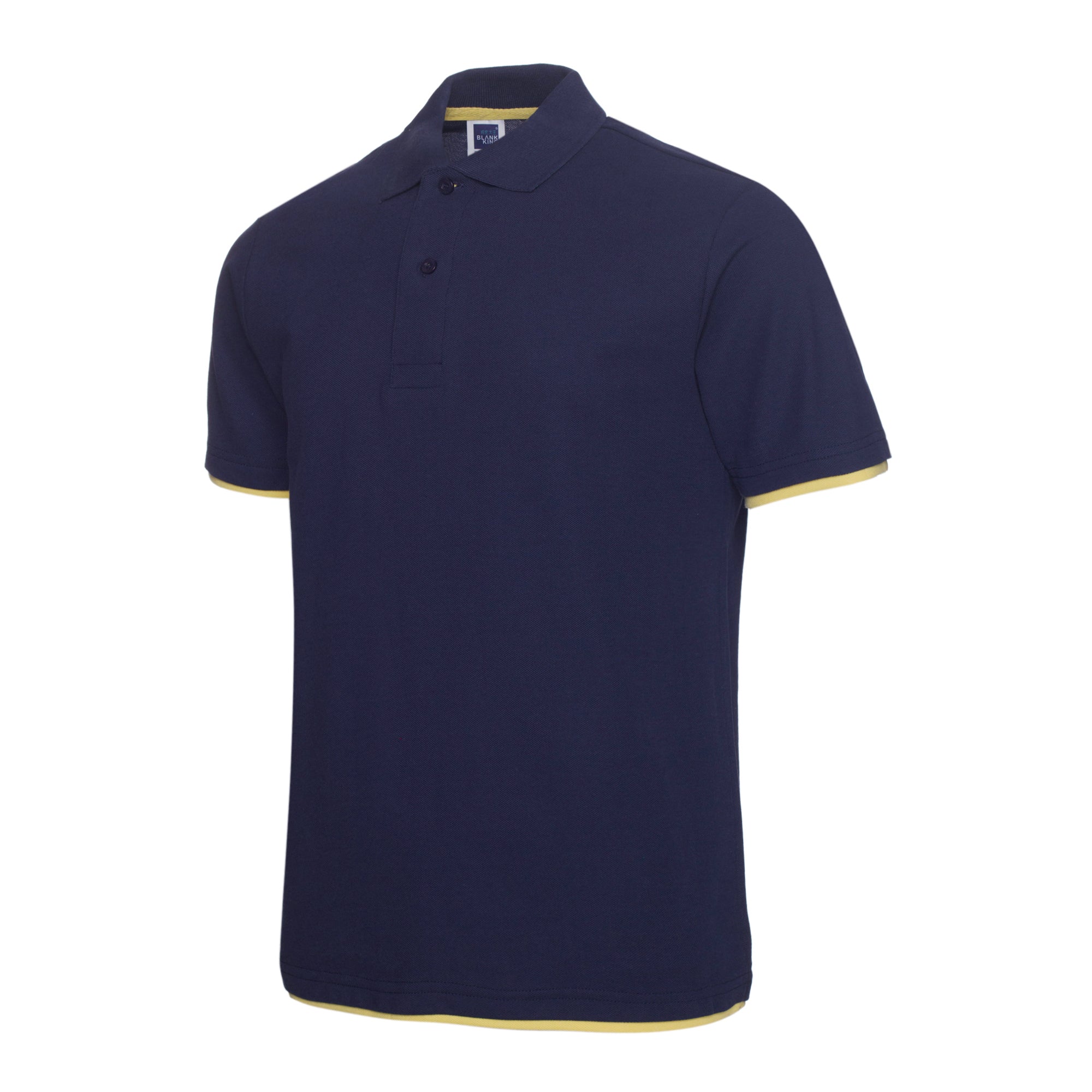 Polo QHA à manches courtes en coton piqué pour homme, bleu marine/jaune