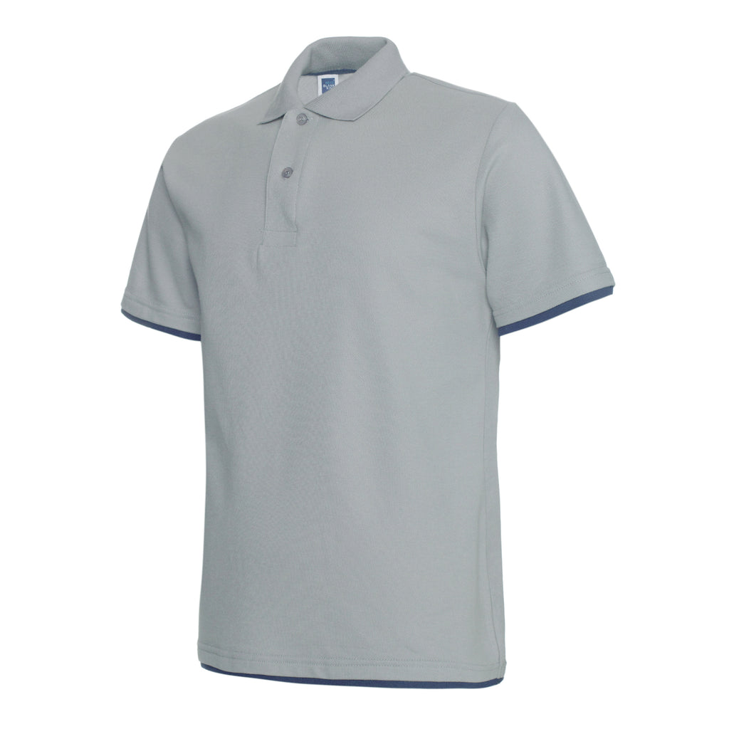 Polo QHA à manches courtes en coton piqué pour homme, gris/bleu marine