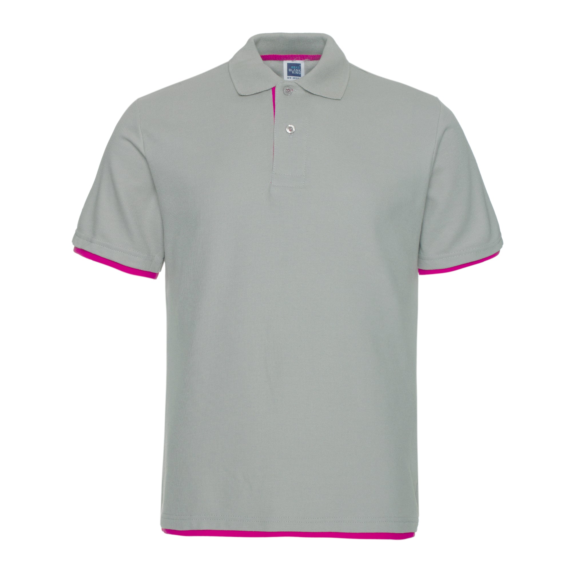 QHA Polo Homme Manches Courtes Coton Piqué Gris/Rose