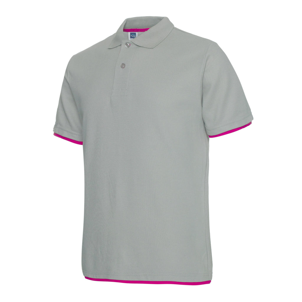 QHA Polo Homme Manches Courtes Coton Piqué Gris/Rose