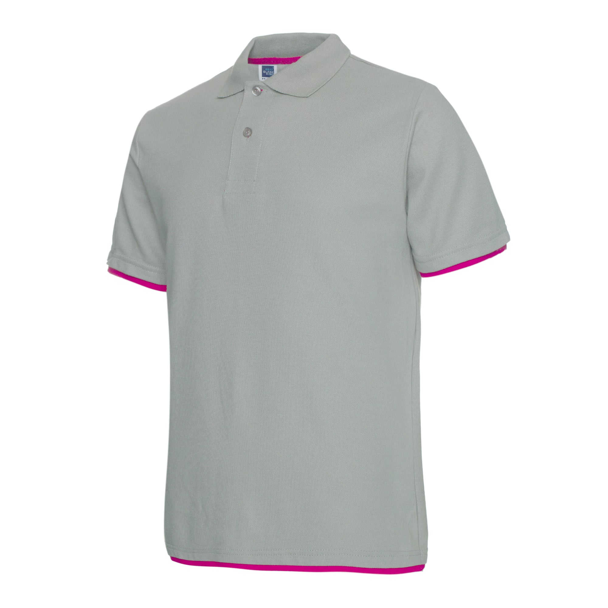 QHA Polo Homme Manches Courtes Coton Piqué Gris/Rose
