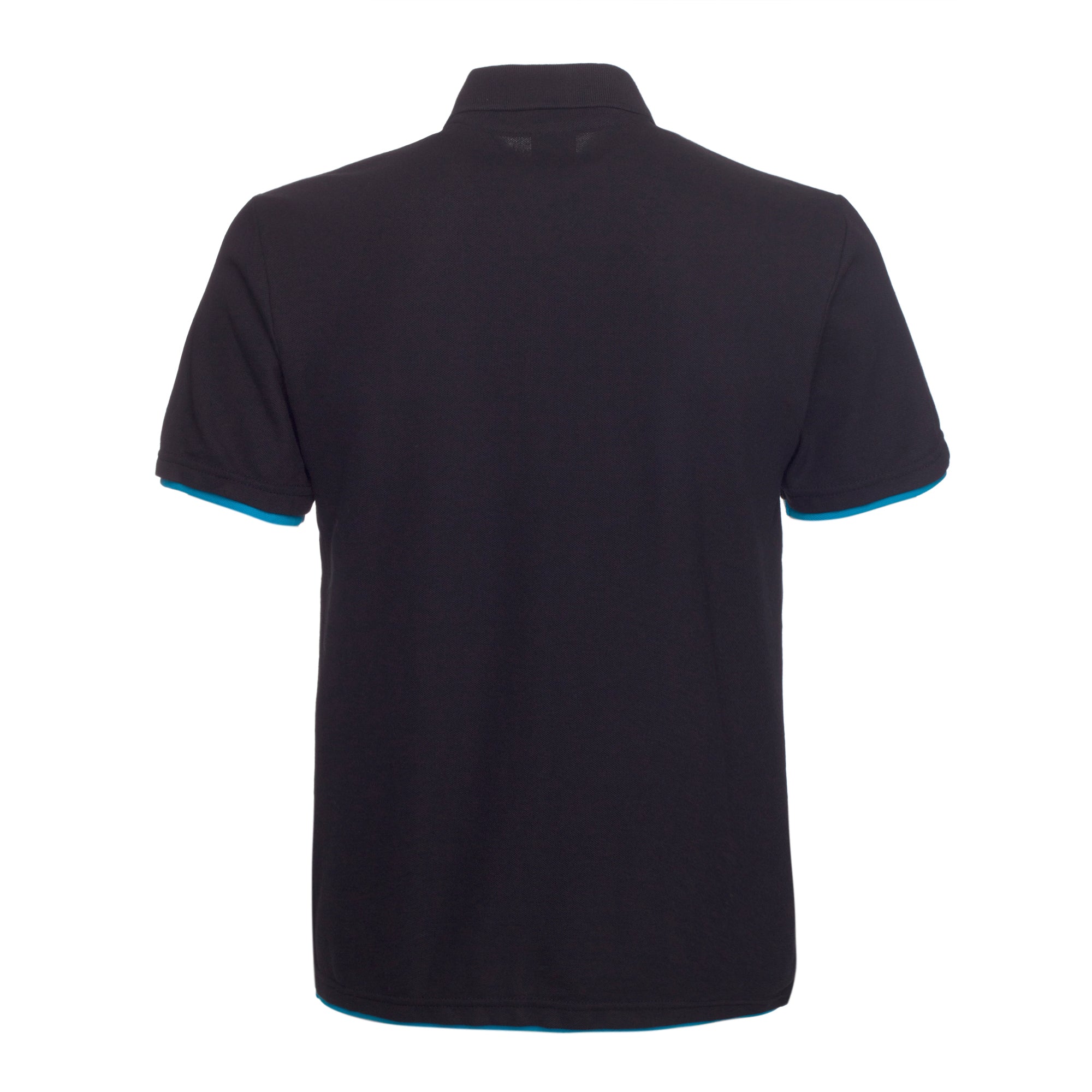 QHA Mens Polo Shirt Short Sleeve Pique Cotton Black/Blue
