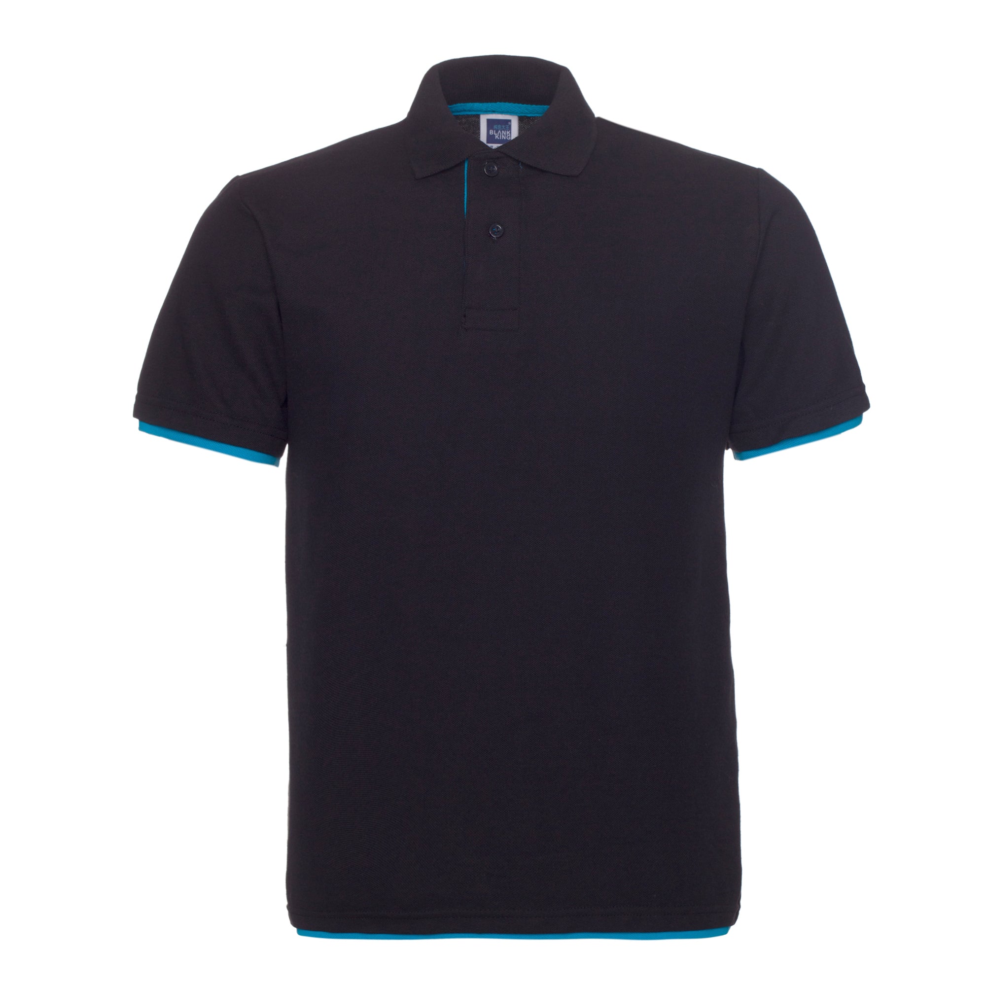 QHA Mens Polo Shirt Short Sleeve Pique Cotton Black/Blue