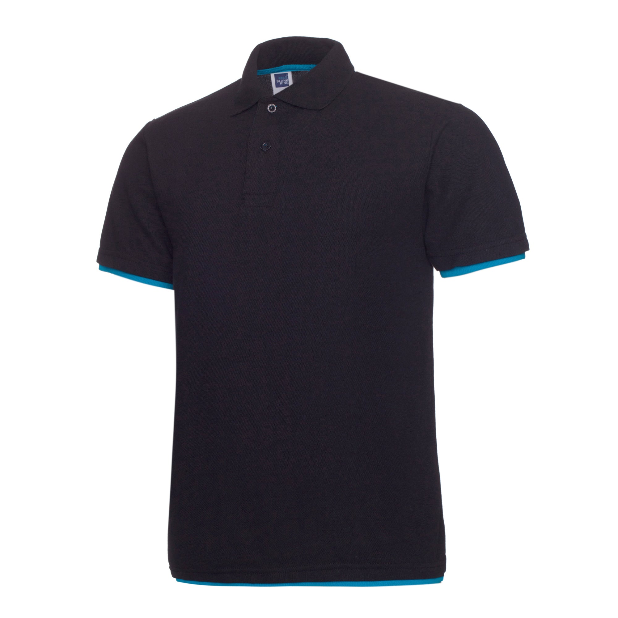 QHA Mens Polo Shirt Short Sleeve Pique Cotton Black/Blue