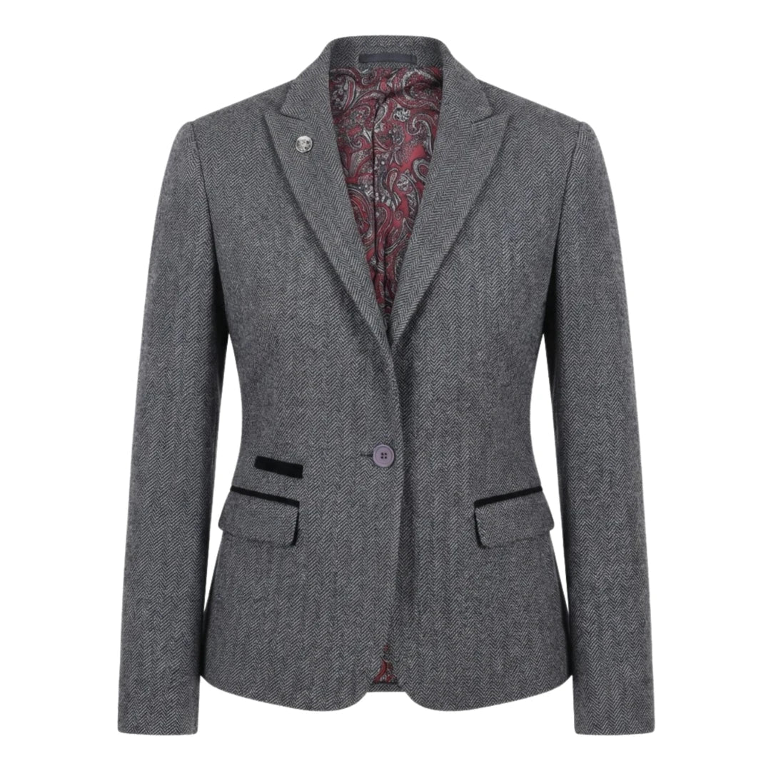 TruClothing Women's Grey Tweed Herringbone Blazer & Waistcoat | Office Suit Set