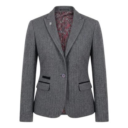 TruClothing Women's Grey Tweed Herringbone Blazer & Waistcoat | Office Suit Set