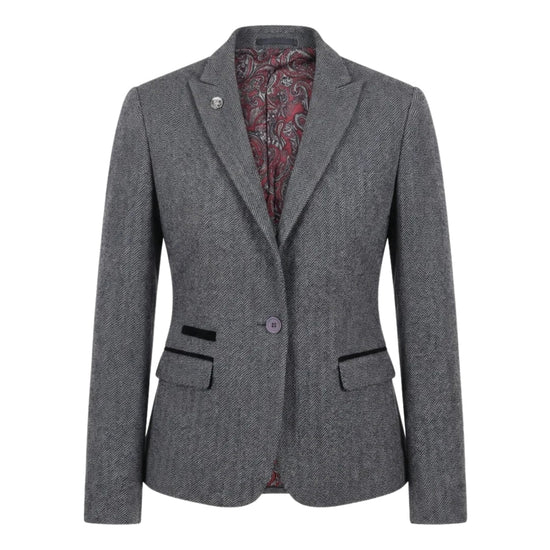TruClothing Women's Grey Tweed Herringbone Blazer & Waistcoat | Office Suit Set