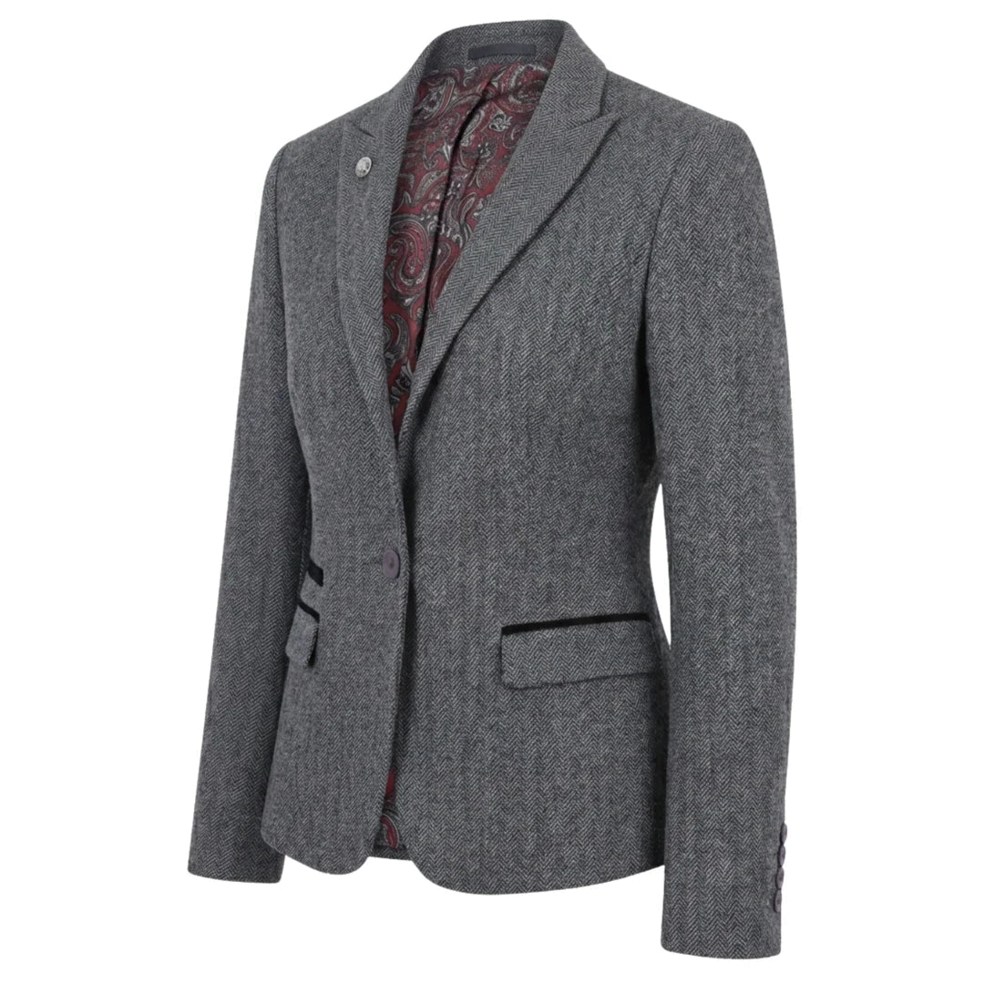 TruClothing Women's Grey Tweed Herringbone Blazer & Waistcoat | Office Suit Set