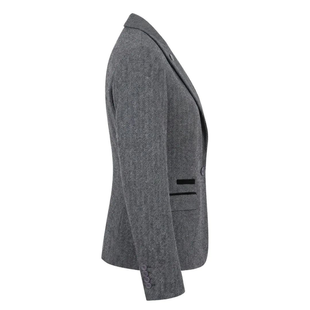TruClothing Women's Grey Tweed Herringbone Blazer & Waistcoat | Office Suit Set