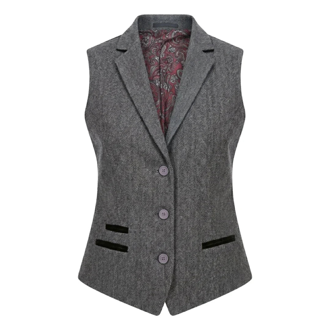 TruClothing Women's Grey Tweed Herringbone Blazer & Waistcoat | Office Suit Set
