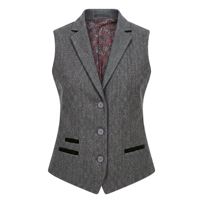 TruClothing Women's Grey Tweed Herringbone Blazer & Waistcoat | Office Suit Set