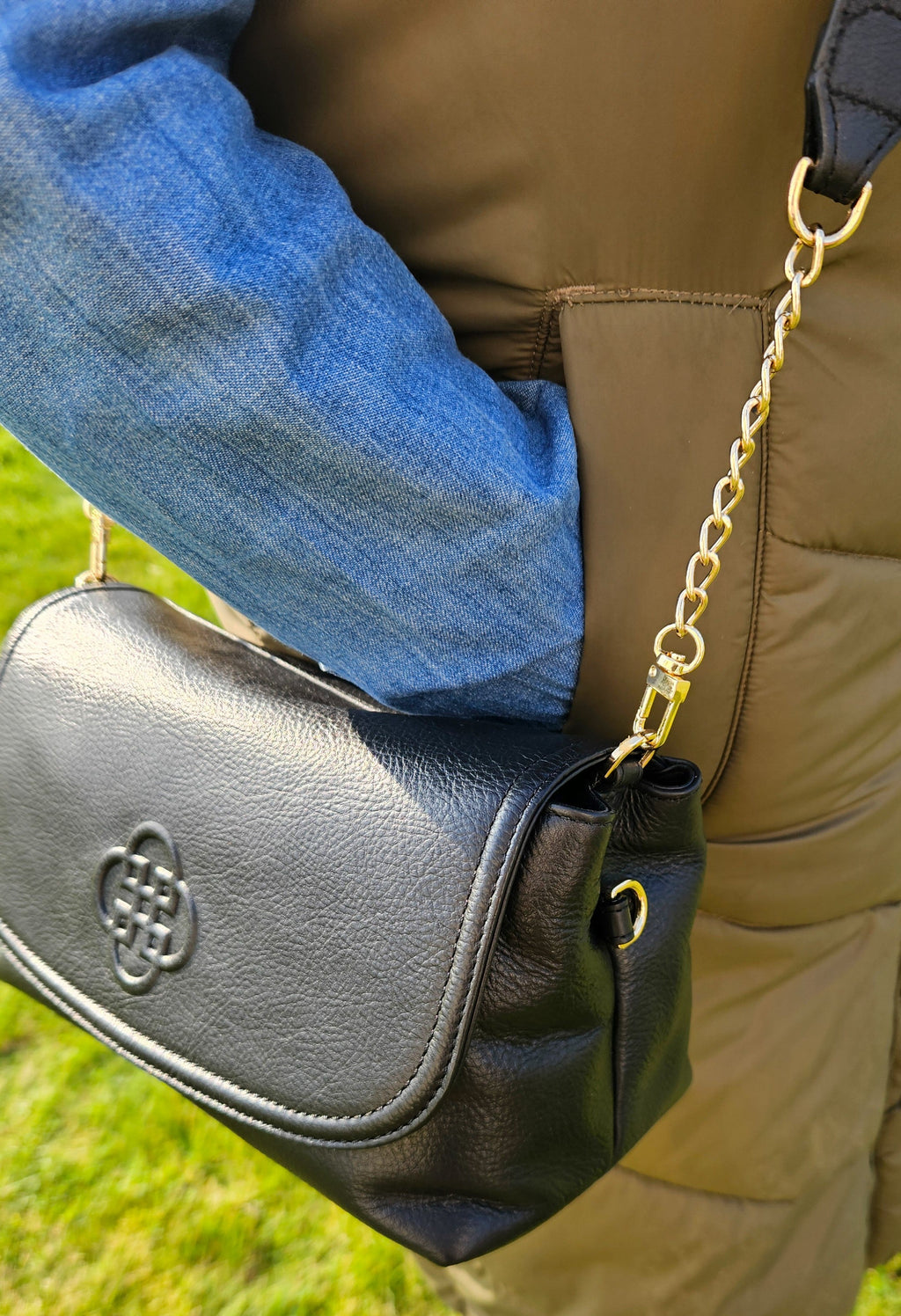 SADDLER ORLA Real Leather Designer Flapover Handbag with Chain Detail Strap