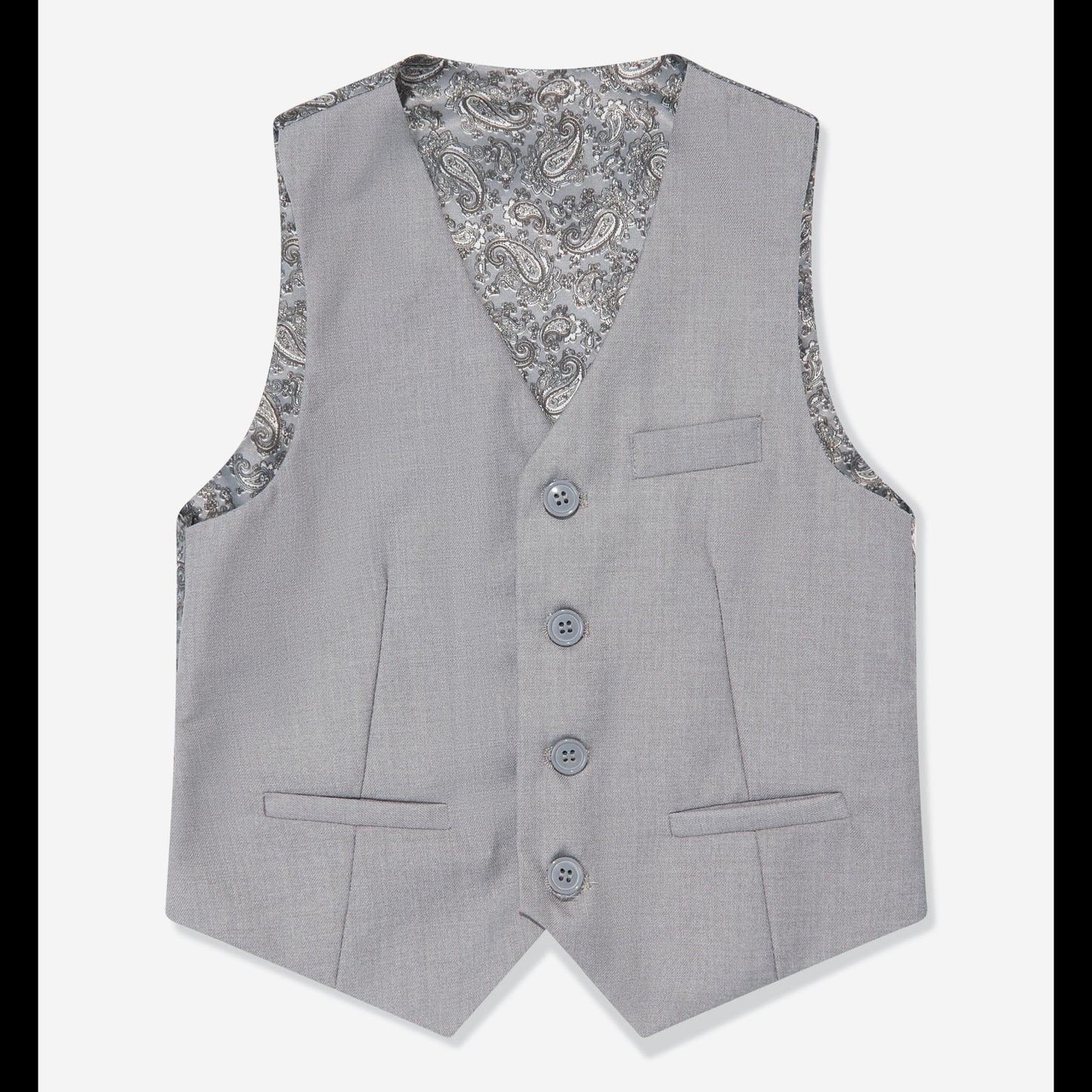 Gray vest with floral lining on a white background