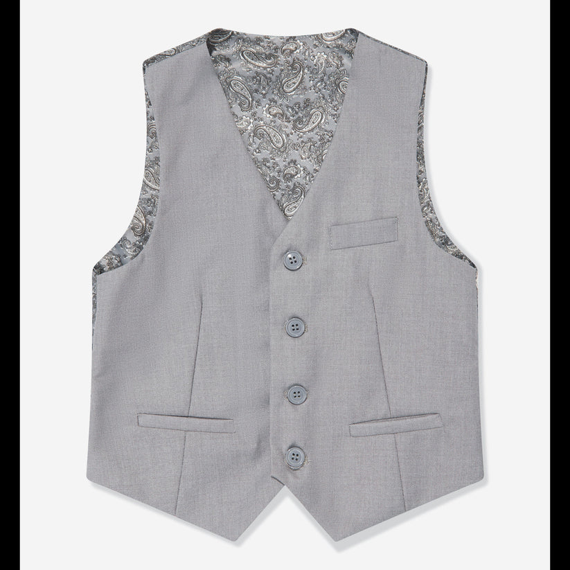Gray vest with floral lining on a white background