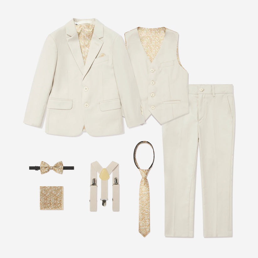 White suit set with accessories on a white background
