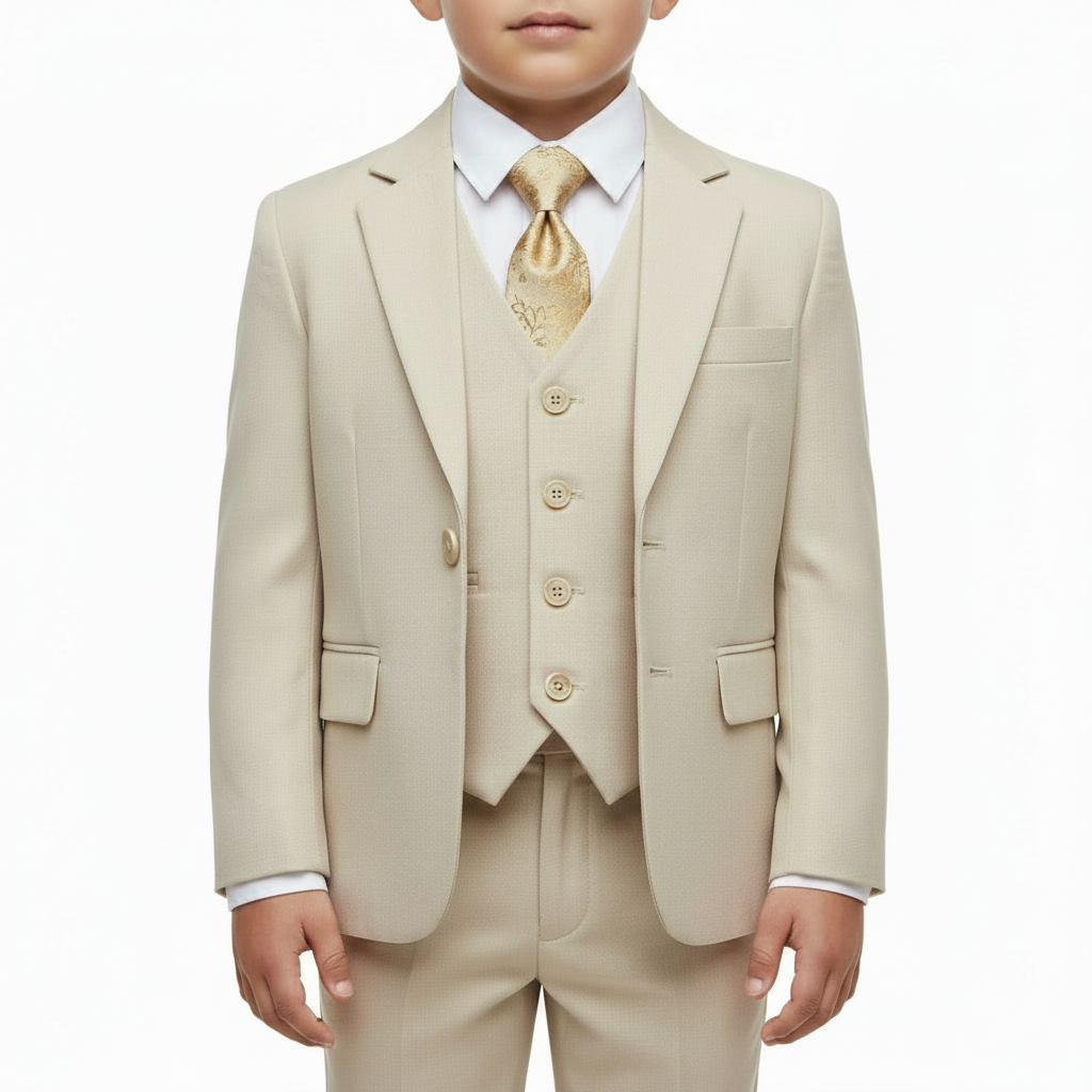 SUITLAB London Boys Beige 7 Piece Suit Set Patterned Lining Ages 2–14