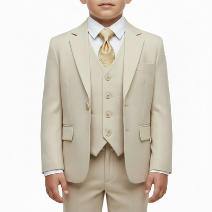 SUITLAB London Boys Beige 7 Piece Suit Set Patterned Lining Ages 2–14