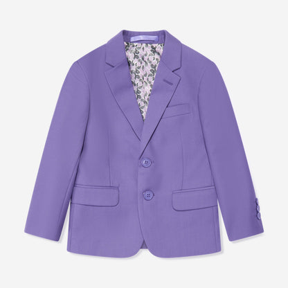 Purple blazer with floral lining on a white background
