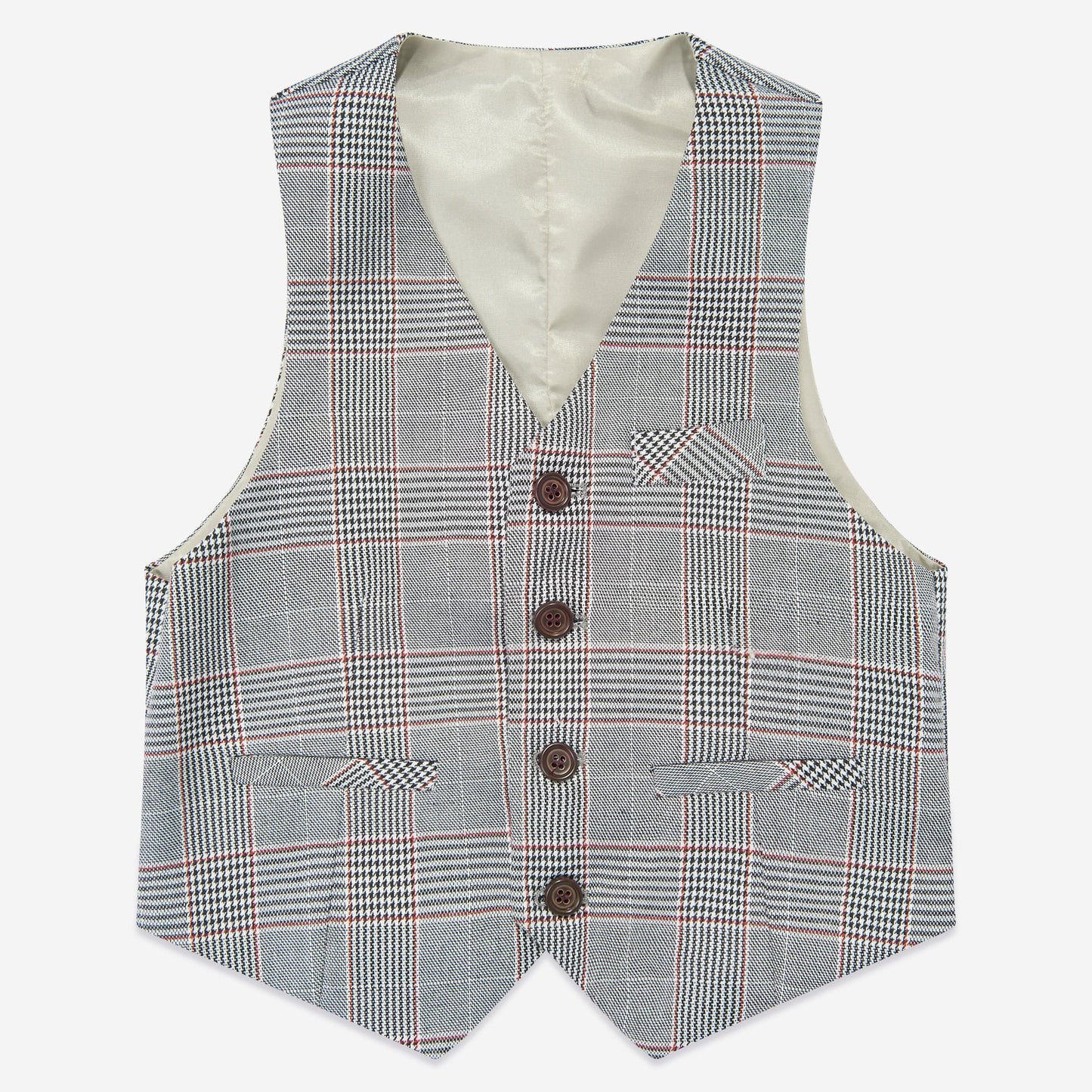 Plaid vest with buttons on a white background