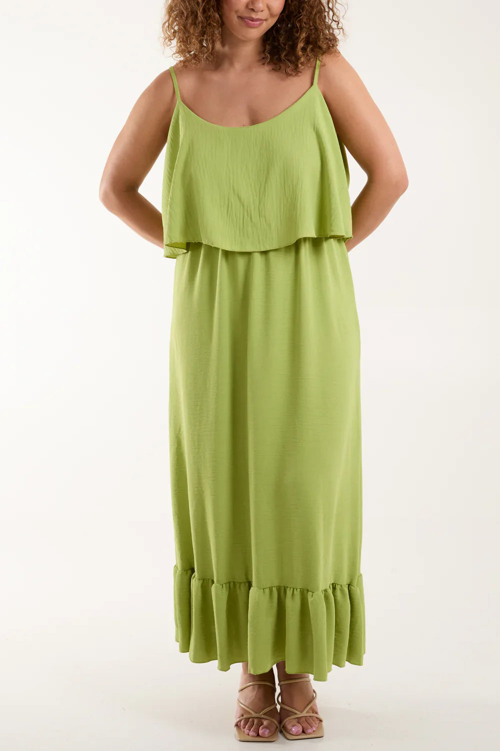 Double Layer Cami Maxi Dress Lime – One Size (Fits UK 8–16)