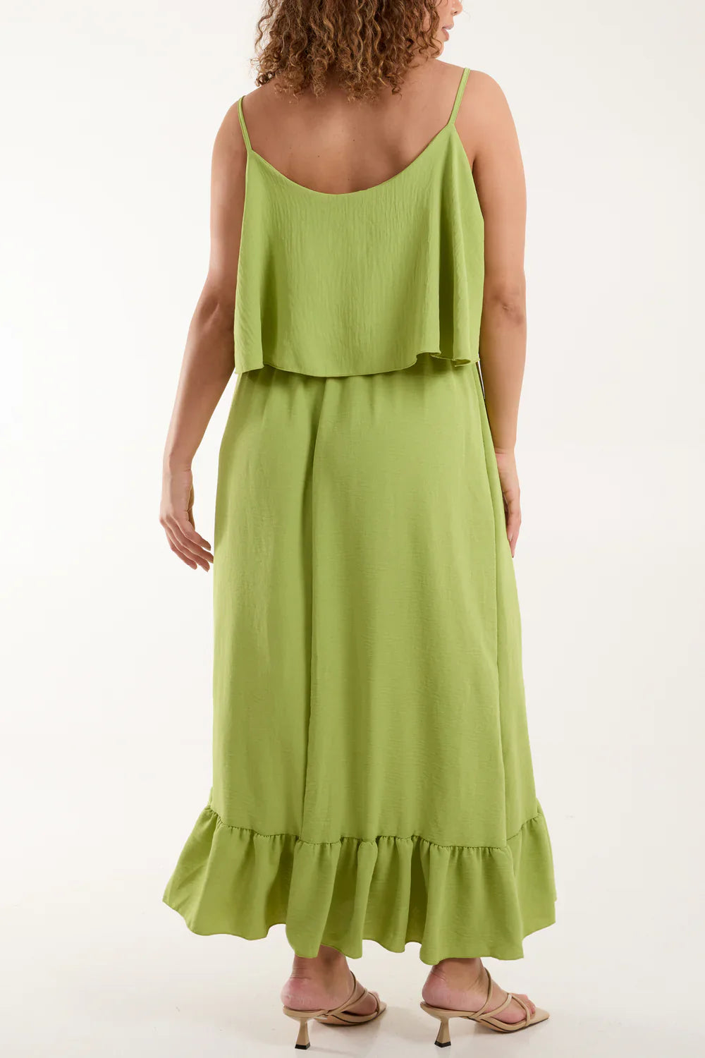 Double Layer Cami Maxi Dress Lime – One Size (Fits UK 8–16)